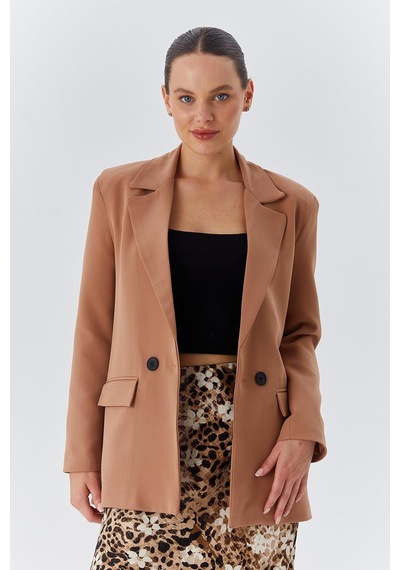 Mixray 4139 Kadın Oversize Blazer Ceket Vizon