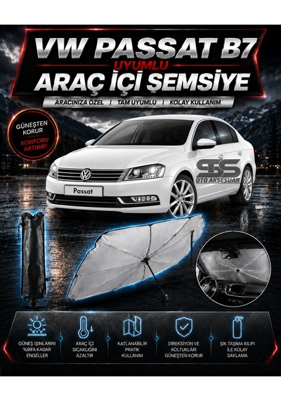 Volksvogen Passat B7 Araç Ön Cam Güneşliği Katlanabilir Şemsiye Oto Güneşlik Uv Korumalı Gölgelik Araba Oto Şemsiyesi