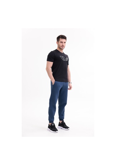 Rowinger 30/1 Süprem Kumaş Bisiklet Yaka Logo Baskılı Kısa Kollu Erkek Tişört Black