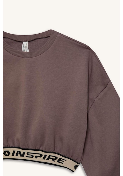 DeFacto Kız Çocuk Crop Bisiklet YakaBaskılı İçi Yumuşak Tüylü Kalın Sweatshirt D6186A824WNBN570