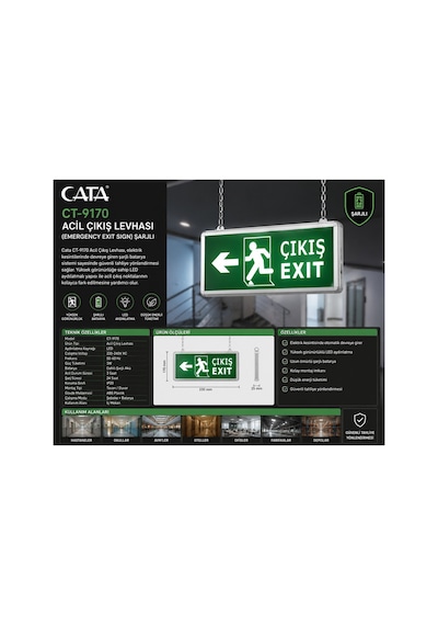 Ct-9170 Şarjlı Acil Çıkış Levhası Emergency Exit Sign Led Acil Yönlendirme Armatürü Diğer