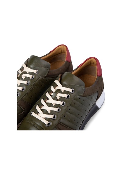 Ducavelli High Hakiki Deri Erkek Sneaker Ayakkabı, Low Top Sneaker, Hakiki Deri Sneaker Haki