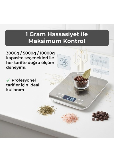 10 Kg Kapasiteli 1 G Hassasiyetli Dijital Mutfak Tartısı - Gri Çok Renkli
