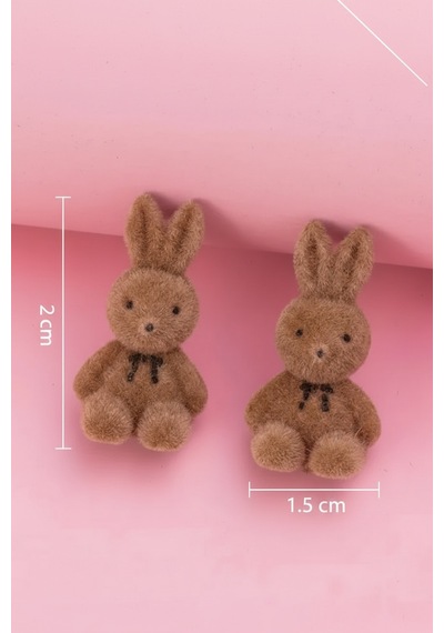 Sevimli Kahverengi Peluş Tavşan Küpe Çok Renkli