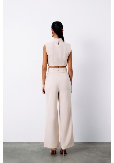 Sateen Çıt Çıt Detaylı Crop Bluz - Bej-134918 BEJ
