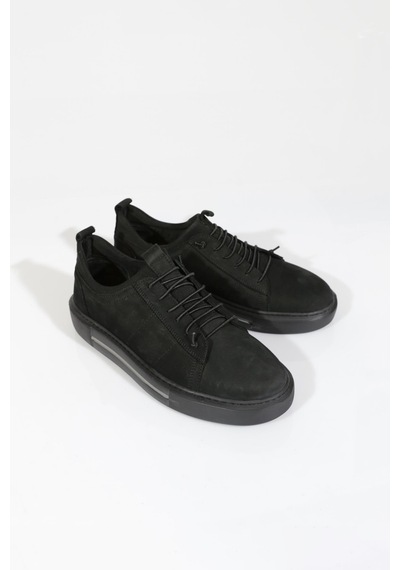Dgn 1590 Erkek Düz Taban Yanlari Bağcikli Sneaker Ayakkabi Siyah Nubuk Siyah