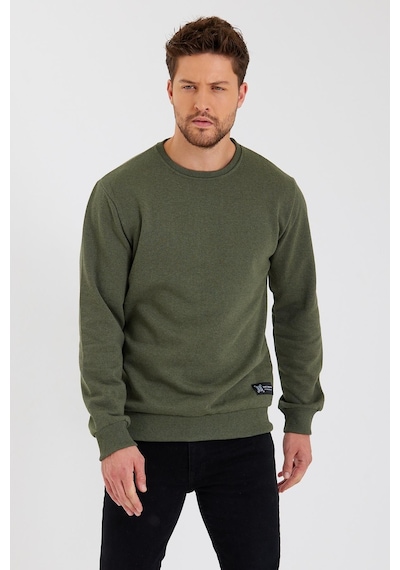MMetalic Bisiklet Yaka Etiket Detayı İçi Pamuklu Erkek Sweatshirt Haki