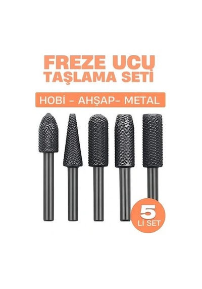 Freze Ucu Taşlama Seti Profesyonel Çelik Rotary Burr Seti 5'li Metal İşleme Uçları 722468