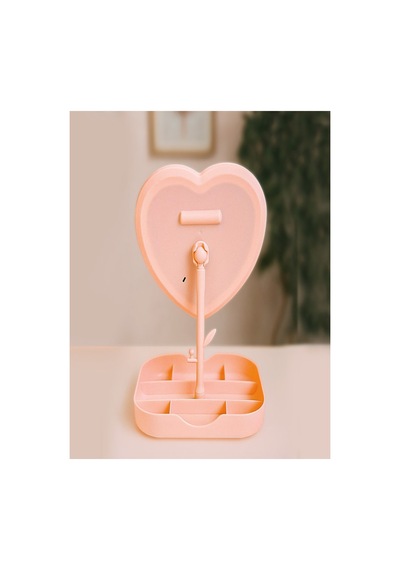 Led Işıklı Pembe Kalpli Organizer Makyaj Aynası Pembe Pembe