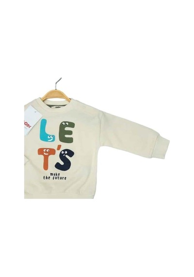 Çikoby Erkek Bebek Dinazor Baskılı Sweatshirt-13565 Krem