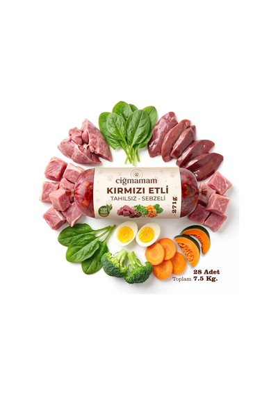 Kırmızı Etli Tahılsız Sebzeli Barf Köpek Maması 7.5 Kg - 271 G X 28