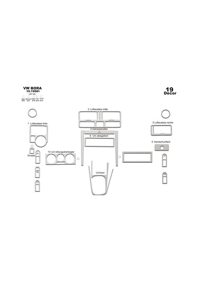 Volkswagen Bora Torpido Kaplama 1998-2008 19 Parça Alüminyum