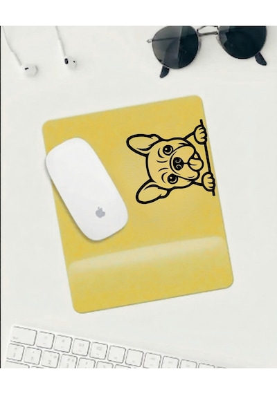 Sevimli Köpek Desenli Mousepad Sarı Zemin Kaymaz Tabanlı Mouse Pad