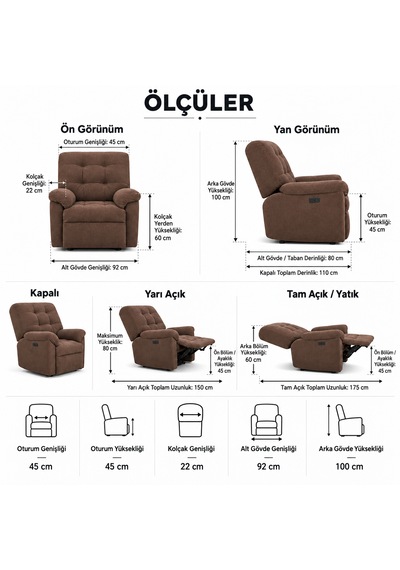 Smarto Relax Porto Masajlı Elektrikli Döner Sallanan Tv Koltuğu Kontrol Panelli Ergonomik Polyester Baba Koltuğu Kahverengi Smarto Relax Porto Masajlı Elektrikli Döner Sallanan Tv Koltuğu Kontrol Panelli Ergonomik Polyester Baba Koltuğu Kahverengi
