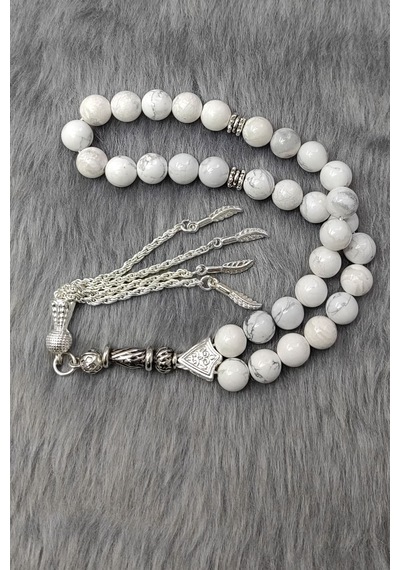 Chavin Havlit Taşlı Gümüş Kaplama Tespih Ev67 Beyaz