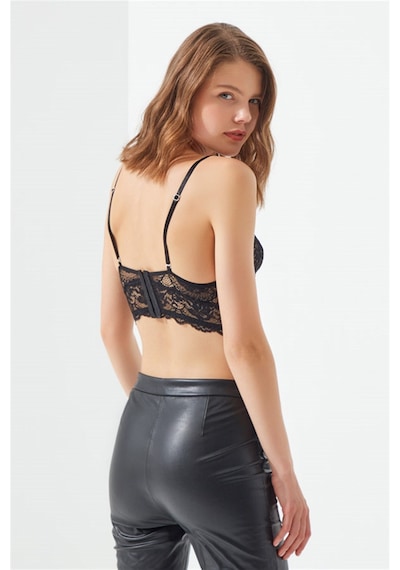 Cottonhill Siyah Dantelli Zincir Detay Ayarlanabilir Askılı Büstiyer Bralet Siyah