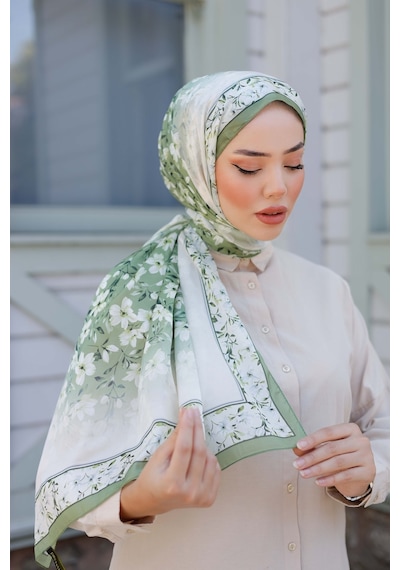 Mimiyum Lemon Flower Nayf İpek Şal - Haki