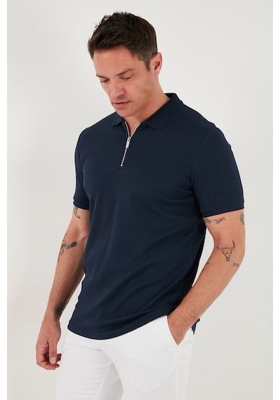 Buratti Pamuklu Regular Fit Fermuarlı Erkek Polo Yaka T Shirt 5902738 Indigo