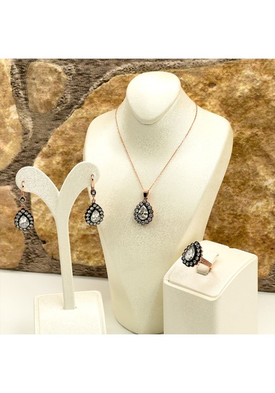 Elmas Montür Rosegold Damla Gümüş Set Takım - Lvrset06 Rose Gold