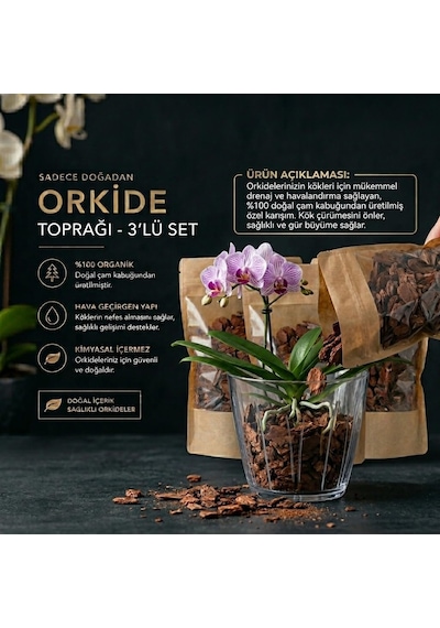 Tr Zevli Organik Orkide Toprağı 3 Lt 3 Adet Premium 1 Lt Paket %100 Doğal Çam Kabuğu 0