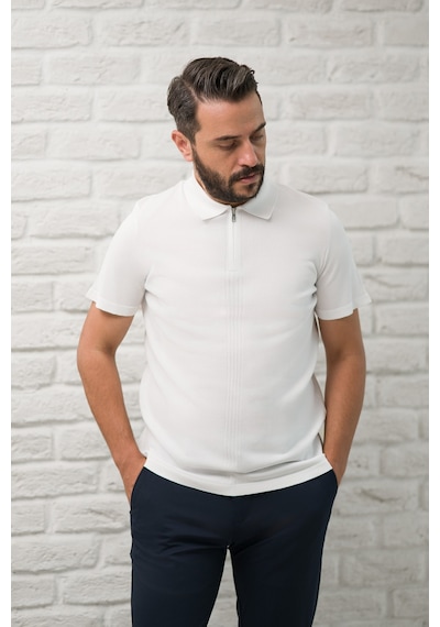 San&fa Slimfit Fermuar Kapamalı Rayon Kumaş Likralı Polo Yaka T-shirt Beyaz