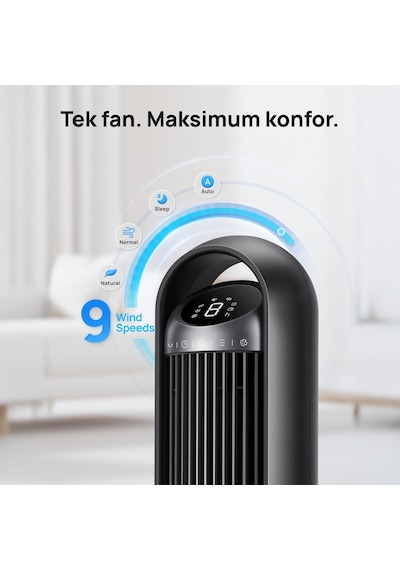 DREO Nomad TFT413S Kule Tipi Vantilatör, WiFi Kontrollü, Alexa Uyumlu, 25dB Sessiz Fan, 8 Hız Kademesi, 90° Salınım, Kumandalı Siyah