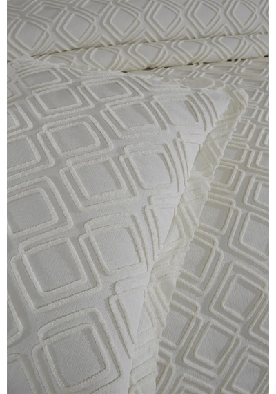 Velisa Çift Kişilik Şönil Desenli 235x250 Cm Pike Takımı Krem Krem