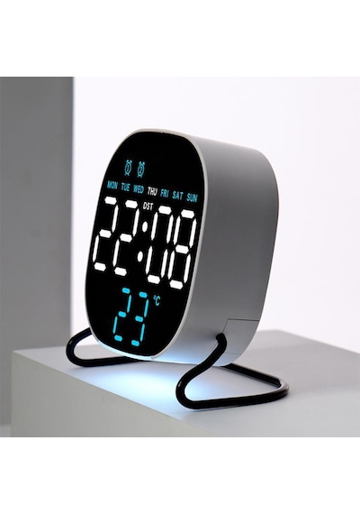 Valkyrie Led Dijital Masa Saati Mavi Derece Çift Alarm Sıcaklık Göstergesi 3 Kademe Parlaklık Modern Saat Beyaz