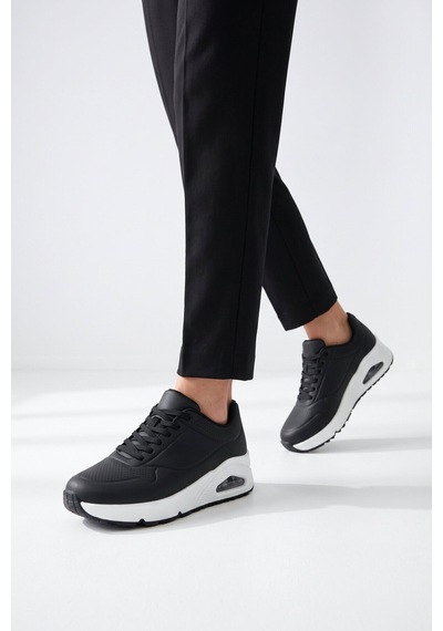 Bağcıklı Siyah-beyaz Unisex Yürüyüş Ve Spor Ayakkabı Sneaker 5101 Siyah - Beyaz