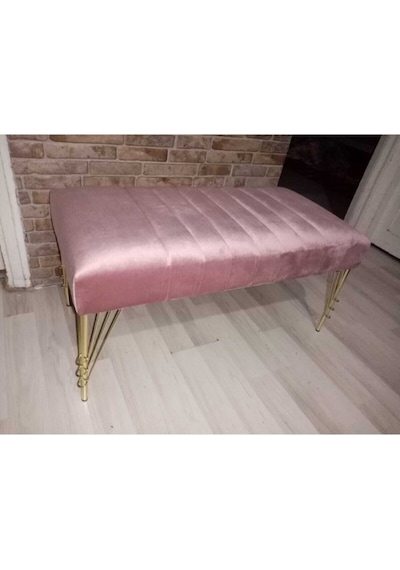 Modern Çizgi Model Puf Ayakucu Bench Gold Metal Ayak 100 Cm Beyaz