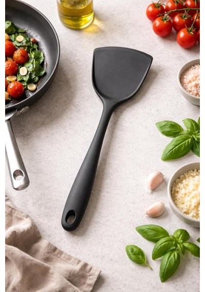 Silikon Yumurta Ve Krep Çevirme Aparatı Isıya Dayanıklı Yanmaz Yapışmaz İnce Esnek Tava Aparatı Bpa Free Çizmez Teflon Uyumlu Ergonomik Saplı Asorti Renk 001 Siyah