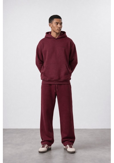 Erkek Respire Basic Oversize Hoodie Bordo
