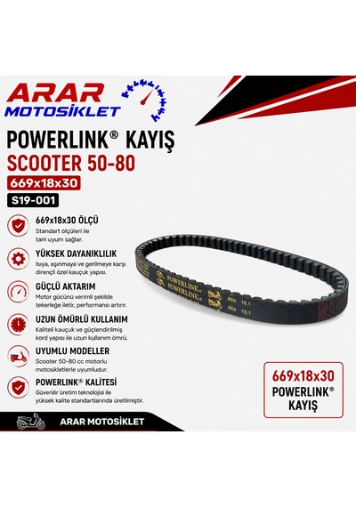 Scooter 50-80 Kayış 669x18x30 S19-001 Powerlink-arr3198 Siyah