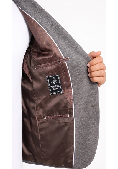 Plus Scorpion Erkek Esnek Kumaş Slim Fit Blazer Ceket Günlük & Ofis Şıklığı Kahverengi