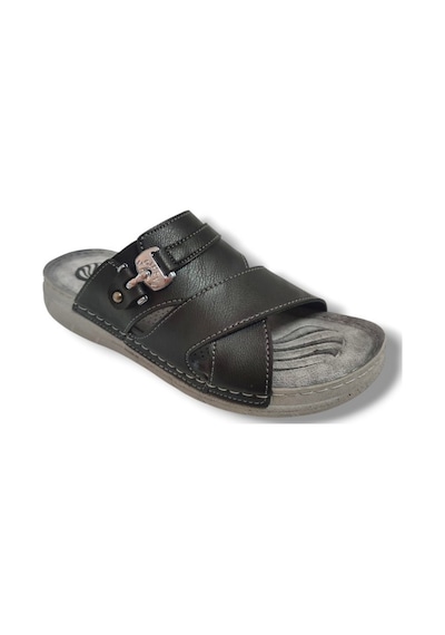 Enova M244-0105 Deri Anatomik Fashion Tokalı Erkek Terlik Siyah