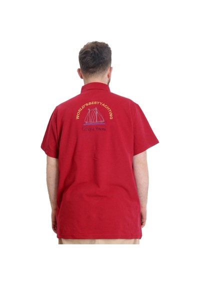 Mode Xl Büyük Beden Erkek T-Shirt Polo Carpe Dıem 23333 Bordo 001