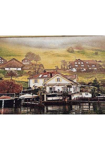 Kıyı Evleri Ve Tekne Limanı Adlı İran Tebriz Halı Tablo 123x73cm - Duvar Halı Kilim Tablo