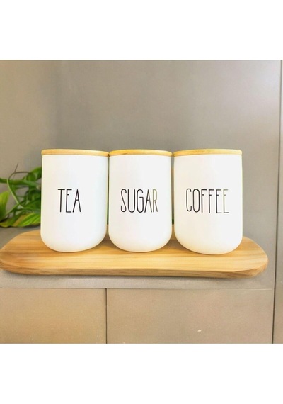 3 Lü Vakumlu Cam Bambu Kapaklı Çay Kahve Şeker Kavanozu Saklama Kabı 1300ml Çok Renkli