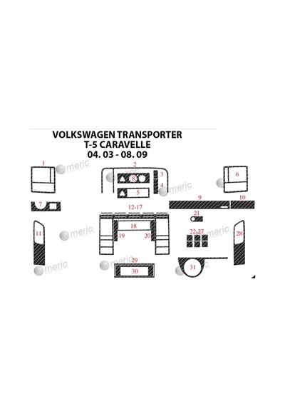 Volkswagen Carevella T5 Torpido Kaplama 2003-2009 31 Parça Karbon