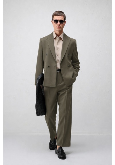 Antioch Relax Fit Kruvaze Erkek Blazer Ceket Haki