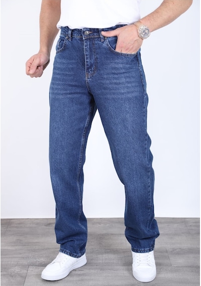 Blayn Jeans Erkek Antrasit Baggy Kot Pantolon - Geniş Kalıp Günlük Rahat Denim Jean Kobalt Mavi
