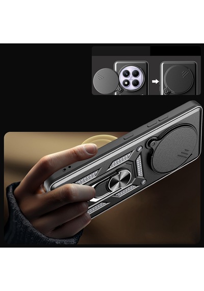 Xiaomi Redmi Note 14 Pro 4g Kılıf Sürgülü Kamera Koruyucu Manyetik Standlı Tank Koruma Celikaksesuar Siyah