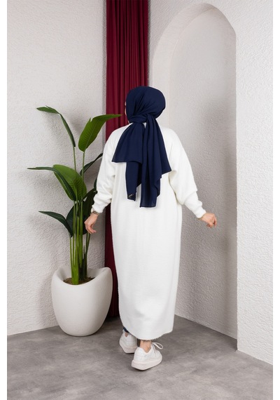 Hira Life Fashion Kadın Şal Yaka Uzun Triko Ve Sakallı Tüylü Hırka Krem Krem