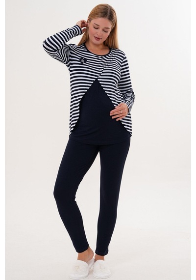 Mecit Pijama Mecit 6303 Lacivert Likralı Spor Hamile Lohusa Pijama Takımı