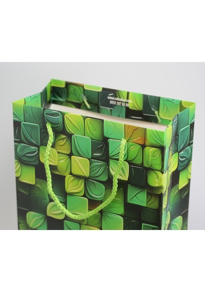 Eczane Hediyelik & Alışveriş Karton Çanta Körüklü Yeşil Mozaik 20 x 10 x 23.50 CM 25 Adet