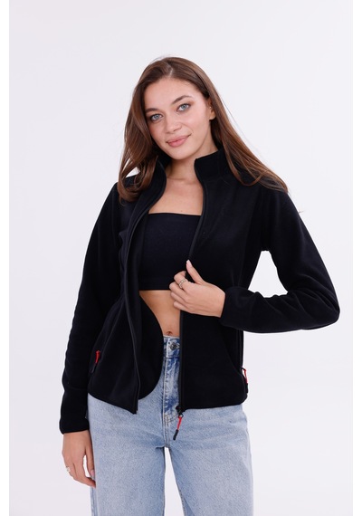 Monox Kadın Slim Fit Tam Fermuarlı Polar Ceket Siyah
