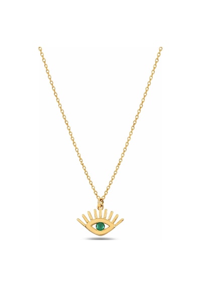 Çekirdekjewelry 925 Ayar Gümüşgold Kaplama Yeşil Taşlı Göz Kolye Zarif Ve Modern Tasarım Sarı