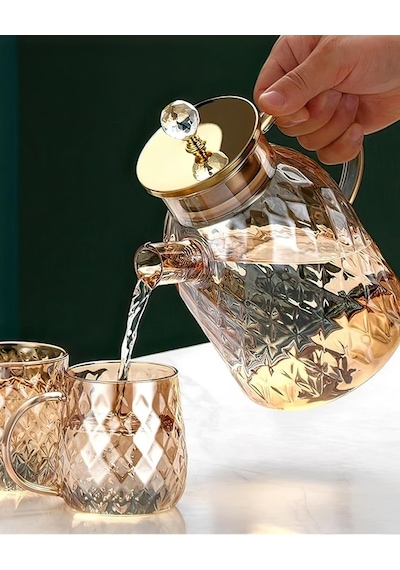 Kabartmalı Bambu Kapaklı Borosilikat Cam Demlik 1500ml Royaleks-cm-2005 Çok Renkli