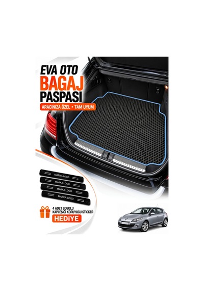 Renault Megane 3-hatchback 2008-2016 Uyumlu Eva Bagaj Paspası Araca Özel Siyah-turkuaz