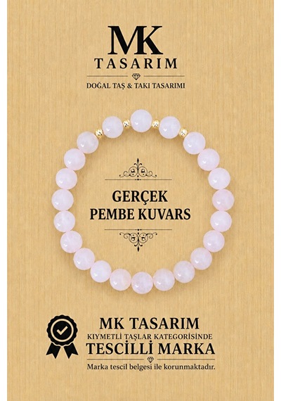 Mk Tasarım Gerçek Pembe Kuvars Taşı Bileklik Mk.7000.855- Rahatlık-dinginlik-enerji- Stres Bilekliği Çok Renkli